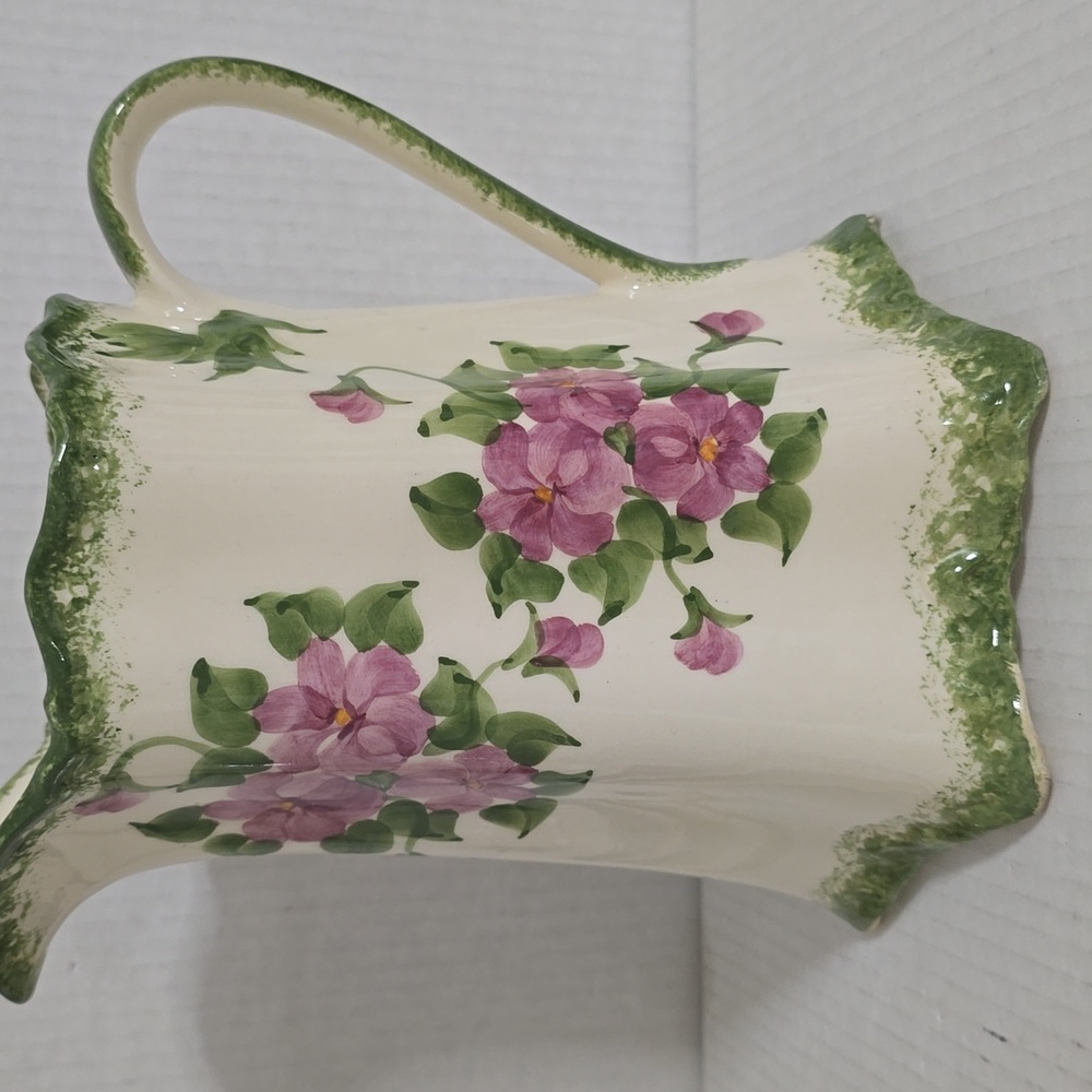 Vintage Hand Painted Large Cash Family Blue Ridge Pottery Floral Pitcher - Picture 3 of 16